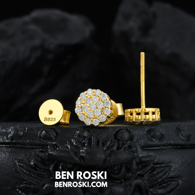 Round Cluster Stud Earrings Sterling Silver or Gold/Rose Gold Plated | VVS Moissanite | GRA Certified