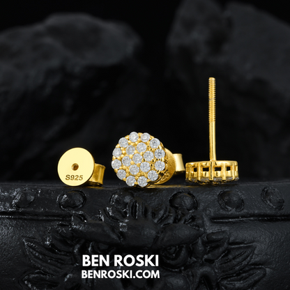 Round Cluster Stud Earrings Sterling Silver or Gold/Rose Gold Plated | VVS Moissanite | GRA Certified