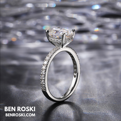 Classic Moissanite Engagement Ring Sterling Silver, Gold, or Rose Gold | VVS1 Moissanite | GRA Certified