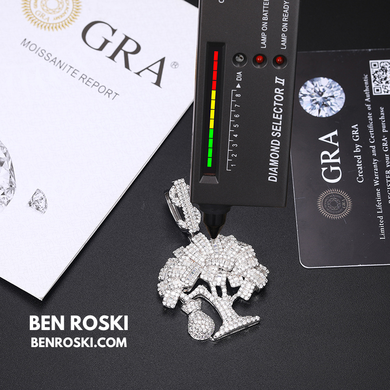 Money Tree Pendant Sterling Silver or Gold/Rose Gold Plated | VVS Moissanite | GRA Certified