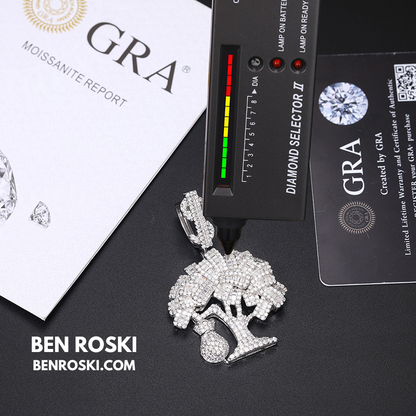 Money Tree Pendant Sterling Silver or Gold/Rose Gold Plated | VVS Moissanite | GRA Certified