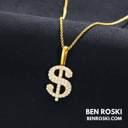 Dollar Sign Pendant Sterling Silver, Gold / Rose Gold Plated | VVS Moissanite | GRA Certified