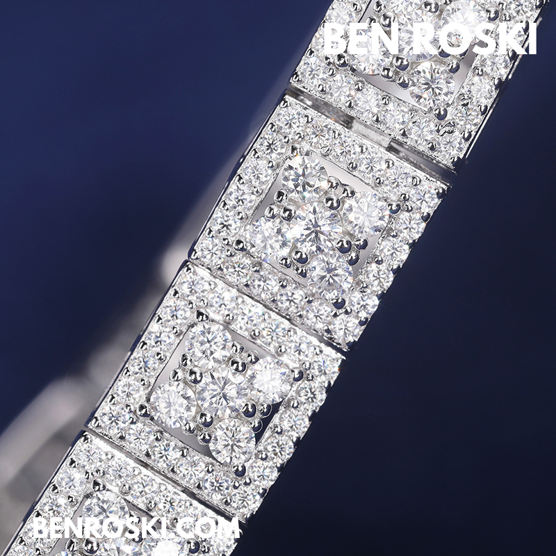 8MM Moissanite Square Link Bracelet Sterling  Silver, Gold, or Rose Gold | GRA Certified