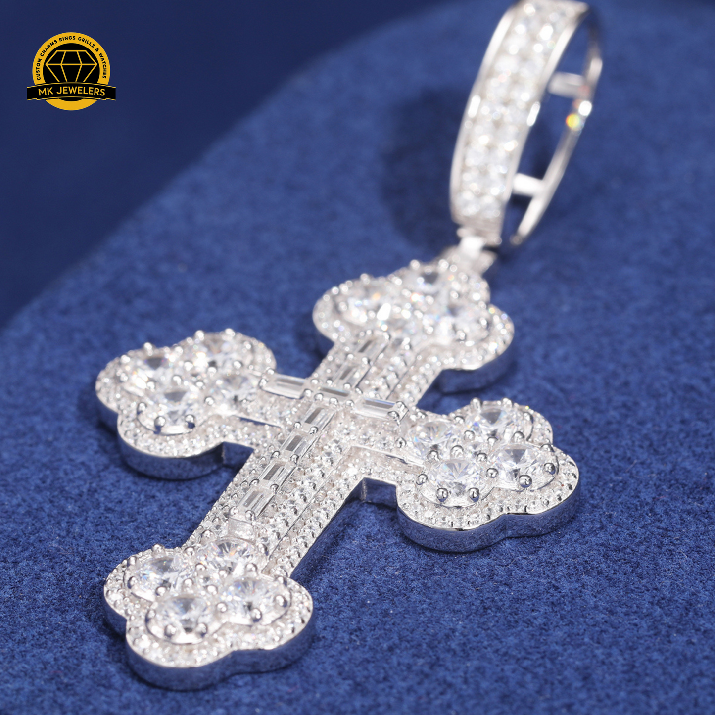 Moissanite Round Cluster Cross Pendant – 65MM | 15.2g | S925 Silver, Gold, or Rose Gold | VVS Moissanite | GRA Certified