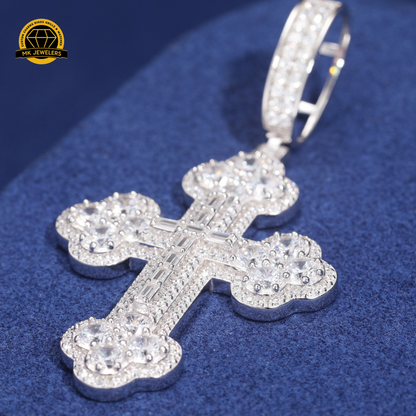 Moissanite Round Cluster Cross Pendant – 65MM | 15.2g | S925 Silver, Gold, or Rose Gold | VVS Moissanite | GRA Certified