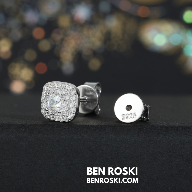Cushion Halo Stud Earrings Sterling Silver, Gold, or Rose Gold | VVS Moissanite | GRA Certified