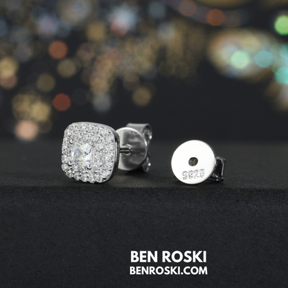 Cushion Halo Stud Earrings Sterling Silver, Gold, or Rose Gold | VVS Moissanite | GRA Certified