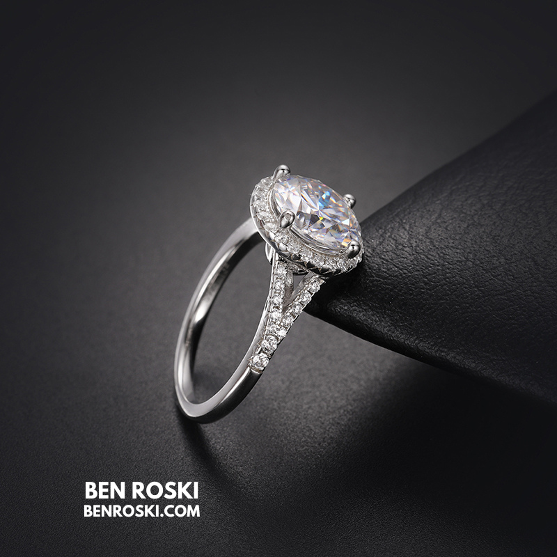 3CT Moissanite Halo Engagement Ring Sterling Silver, Gold & Rose Gold | GRA Certified