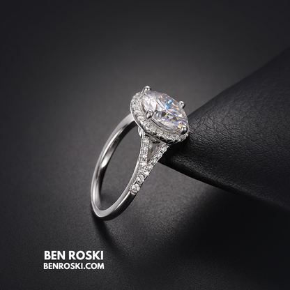 3CT Moissanite Halo Engagement Ring Sterling Silver, Gold & Rose Gold | GRA Certified