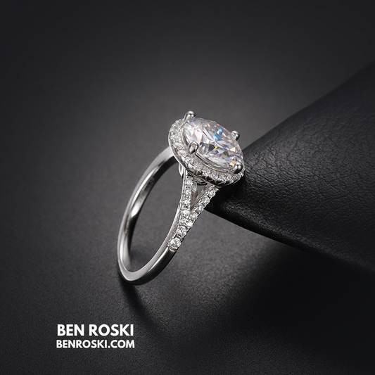 3CT Moissanite Halo Engagement Ring Sterling Silver, Gold & Rose Gold | GRA Certified