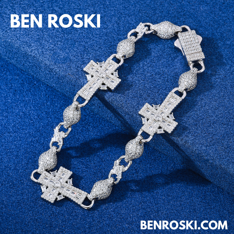 Moissanite Cross Link Bracelet Sterling Silver, Gold, or Rose Gold | VVS Moissanite | GRA Certified