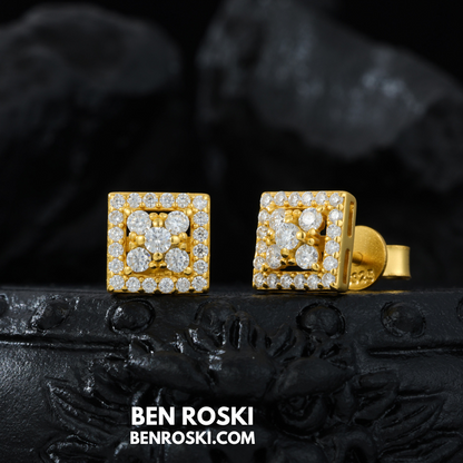 Square Cluster Stud Earrings Sterling Silver, Gold & Rose Gold Plated | VVS Moissanite | GRA Certified