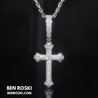 Iced Cross Pendant Sterling Silver, Gold & Rose Gold Plated | VVS Moissanite | GRA Certified