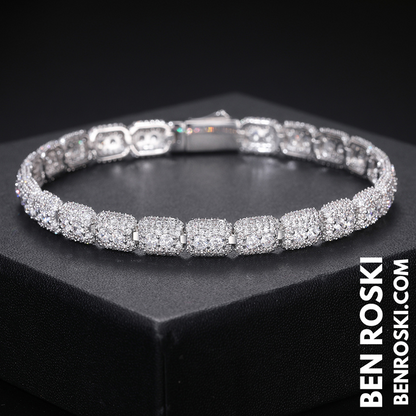 7MM Moissanite Cluster Link Bracelet – 7-Inch & 8-Inch | 925 Sterling Silver | GRA Certified | Gold & Rose Gold Plated