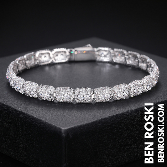 7MM Moissanite Cluster Link Bracelet – 7-Inch & 8-Inch | 925 Sterling Silver | GRA Certified | Gold & Rose Gold Plated