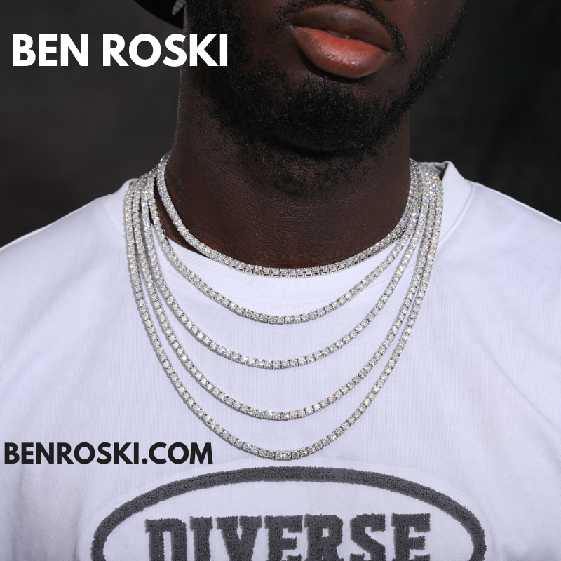 Moissanite Tennis Chain Necklace 3MM Sterling Silver, Gold & Rose Gold | VVS1 Moissanite | GRA Certified