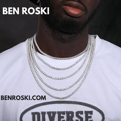 Moissanite Tennis Chain Necklace 3MM Sterling Silver, Gold & Rose Gold | VVS1 Moissanite | GRA Certified