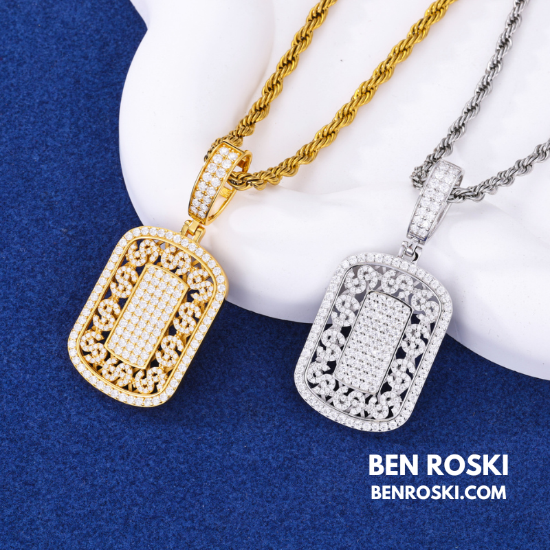 Iced Cuban Frame Pendant Sterling Silver or Gold / Rose Gold Plated | VVS Moissanite | GRA Certified