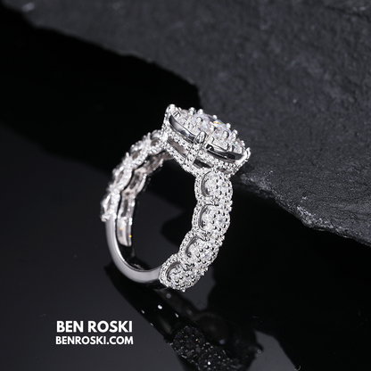 Halo Moissanite Engagement Ring Sterling Silver, Gold & Rose Gold | VVS Moissanite | GRA Certified