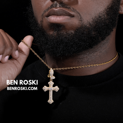 Moissanite Cross Pendant with Praying Hands Bail Sterling Silver, Gold, or Rose Gold | VVS Moissanite | GRA Certified