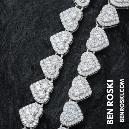 8MM Heart Moissanite Chain Sterling Silver, Gold, or Rose Gold | GRA Certified