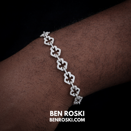 Moissanite Clover Link Bracelet Sterling Silver, Gold & Rose Gold | VVS Moissanite | GRA Certified