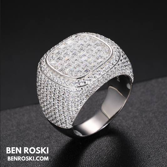 Iced-Out Moissanite Square Cluster Ring Sterling Silver, Gold & Rose Gold | GRA Certified