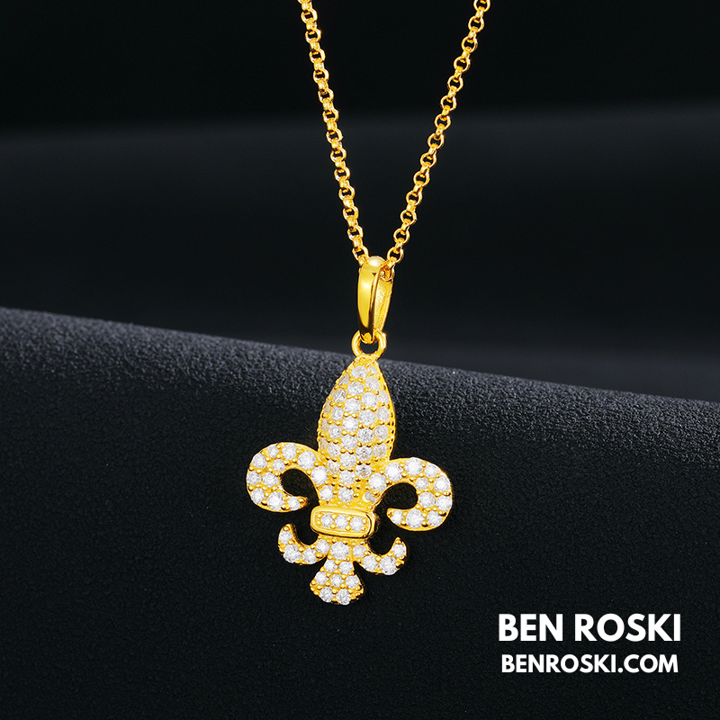 Fleur-de-Lis Moissanite Pendant Sterling Silver or Gold/Rose Gold Plated | VVS Moissanite | GRA Certified