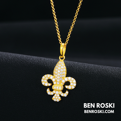 Fleur-de-Lis Moissanite Pendant Sterling Silver or Gold/Rose Gold Plated | VVS Moissanite | GRA Certified