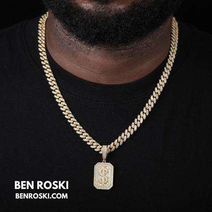 Iced-Out Dollar Sign Pendant sterling Silver or Gold Plated | VVS Moissanite | GRA Certified