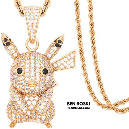 Iced-Out Pikachu Moissanite Pendant – Sterling Silver | Gold, Silver & Rose Gold | GRA Certified
