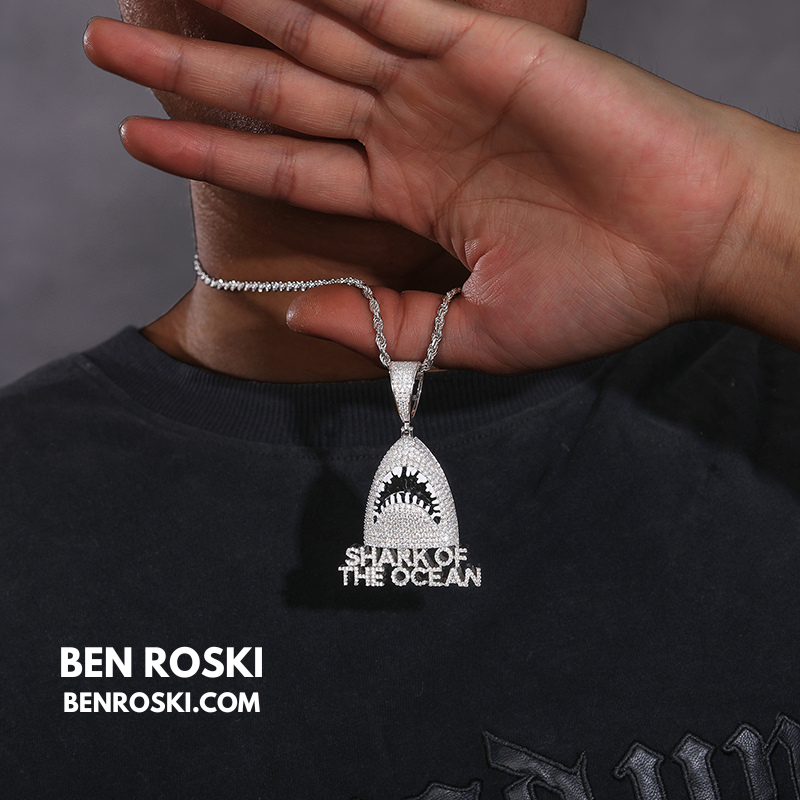 Shark of the Ocean Pendant Sterling Silver, Gold & Rose Gold Plated | VVS Moissanite | GRA Certified