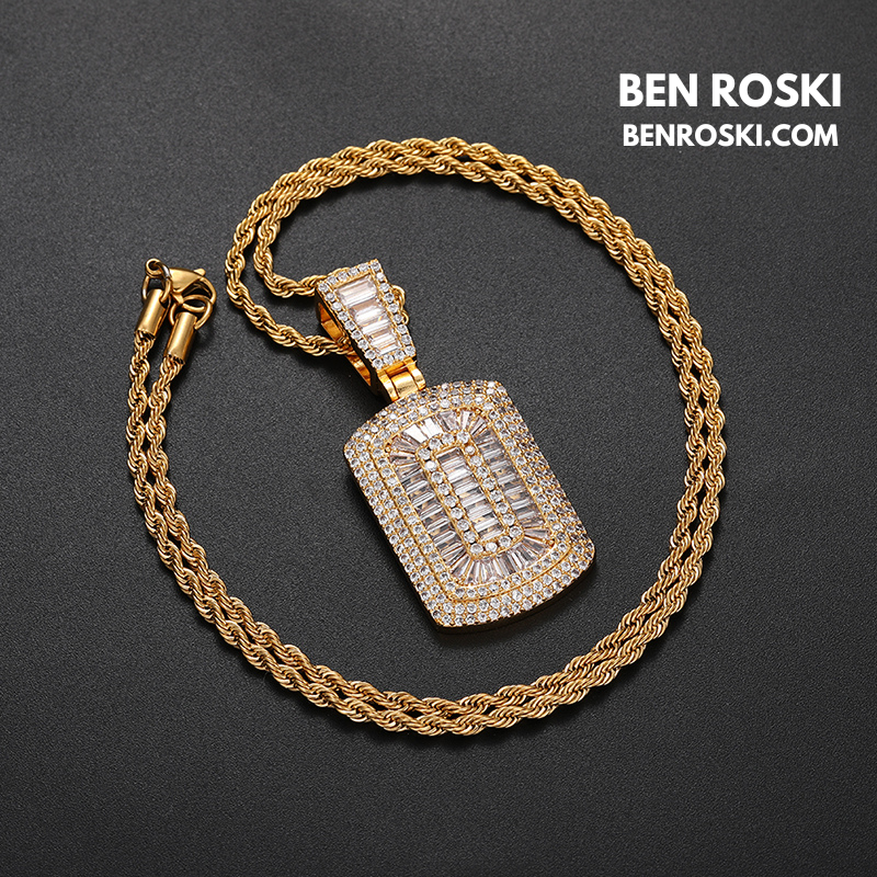 Baguette Cluster Dog Tag Pendant Sterling Silver, Gold & Rose Gold | VVS Moissanite | GRA Certified