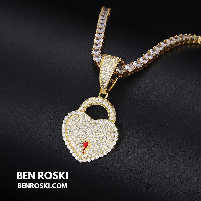 Heart Lock Pendant Sterling Silver or Gold/Rose Gold Plated | VVS Moissanite | GRA Certified