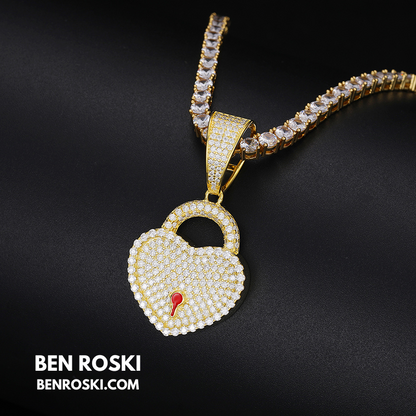 Heart Lock Pendant Sterling Silver or Gold/Rose Gold Plated | VVS Moissanite | GRA Certified