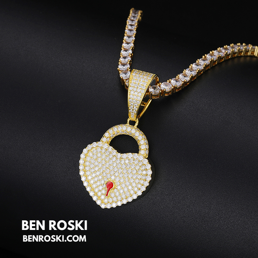 Heart Lock Pendant Sterling Silver or Gold/Rose Gold Plated | VVS Moissanite | GRA Certified