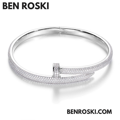 Nail Moissanite Bangle Sterling Silver, Gold Plated & Rose Gold Plated over 925 Silver | GRA Certified