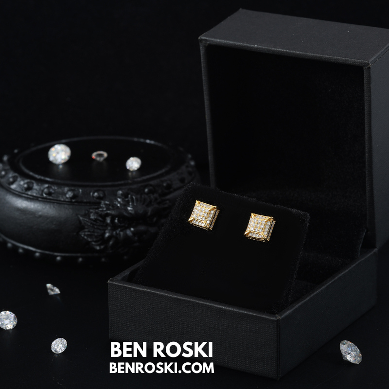 Square Micro-Pavé Stud Earrings Sterling Silver, Gold & Rose Gold Plated | VVS Moissanite | GRA Certified