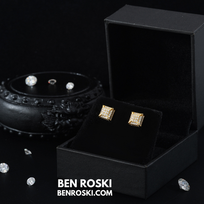 Square Micro-Pavé Stud Earrings Sterling Silver, Gold & Rose Gold Plated | VVS Moissanite | GRA Certified