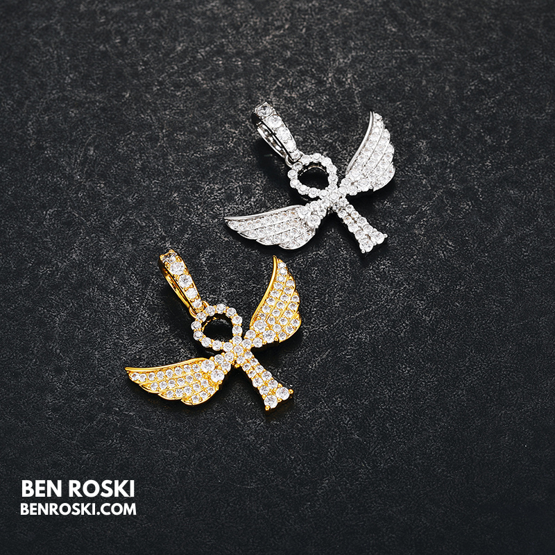 Angel Cross Pendant Necklace Sterling Silver or Gold/Rose Gold Plated | VVS Moissanite | GRA Certified