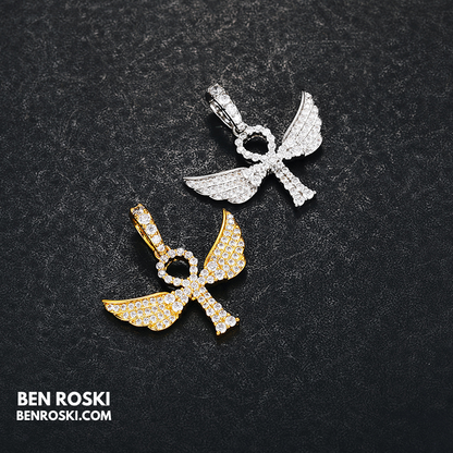 Angel Cross Pendant Necklace Sterling Silver or Gold/Rose Gold Plated | VVS Moissanite | GRA Certified