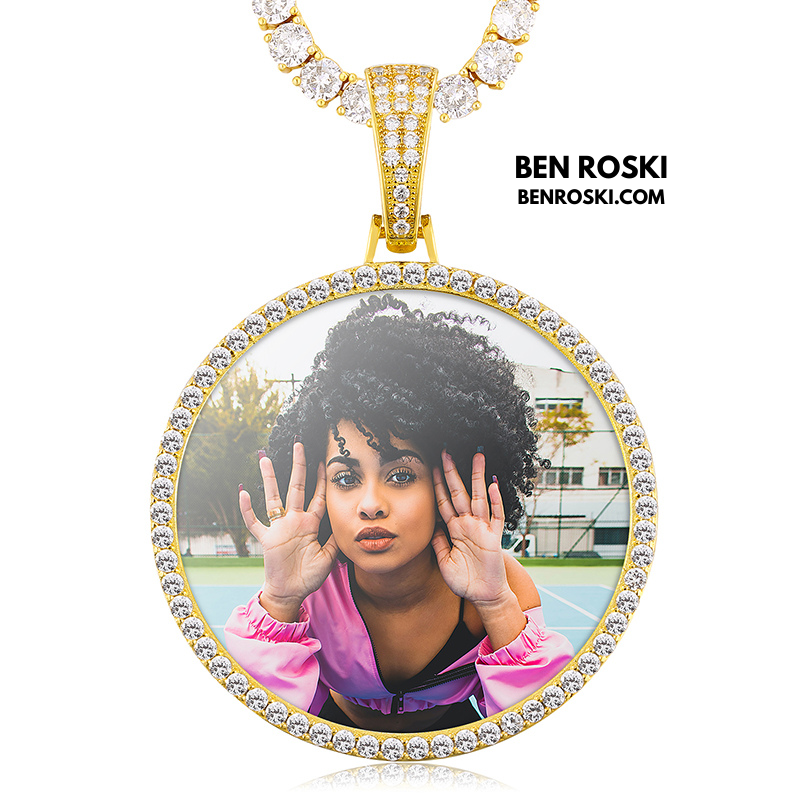 Custom Photo Round Pendant Sterling Silver or Gold & Rose Gold Plated | Moissanite | GRA Certified
