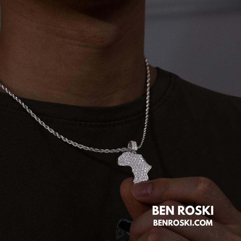 Africa Map Moissanite Pendant Sterling Silver or Gold/Rose Gold Plated | VVS Moissanite | GRA Certified