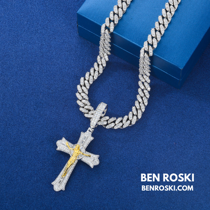 Crucifix Moissanite Cross Pendant Sterling Silver, Gold & Rose Gold | VVS Moissanite | GRA Certified