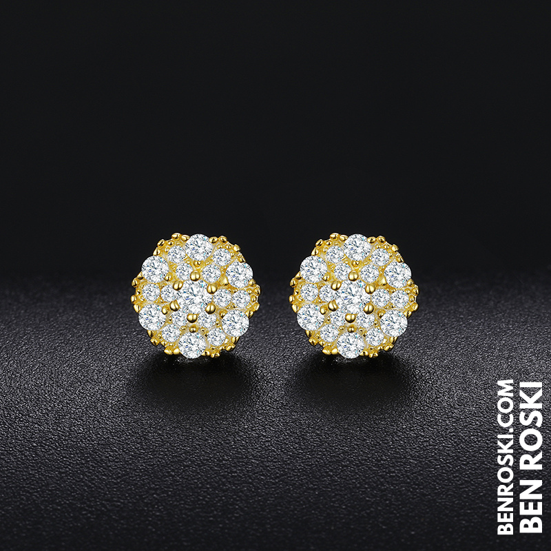 Round Cluster Stud Earrings Sterling Silver, Gold & Rose Gold | VVS Moissanite | GRA Certified