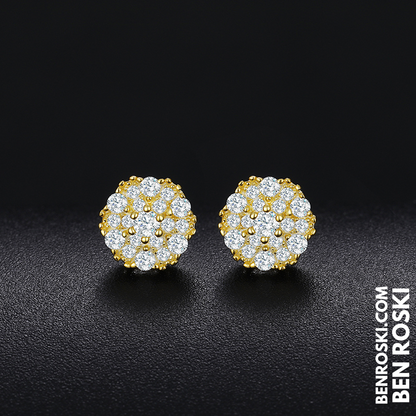 Round Cluster Stud Earrings Sterling Silver, Gold & Rose Gold | VVS Moissanite | GRA Certified