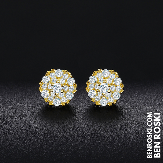 Round Cluster Stud Earrings Sterling Silver, Gold & Rose Gold | VVS Moissanite | GRA Certified