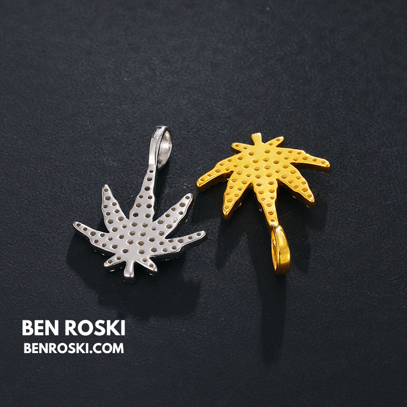Cannabis Leaf Pendant Sterling Silver or Gold / Rose Gold Plated | VVS Moissanite | GRA Certified