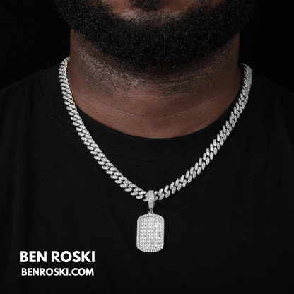 Iced Moissanite Rectangular Pendant Sterling Silver, Gold or Rose Gold Plated | VVS Moissanite | GRA Certified