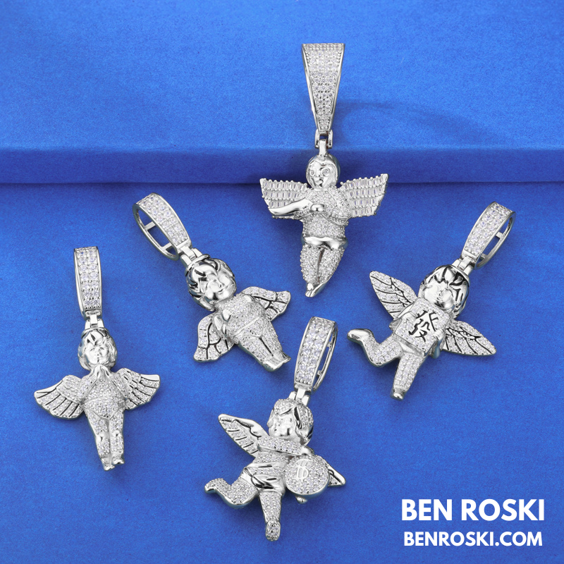 Angel Money Bag Pendant Sterling Silver or Gold & Rose Gold Plated | VVS Moissanite | GRA Certified